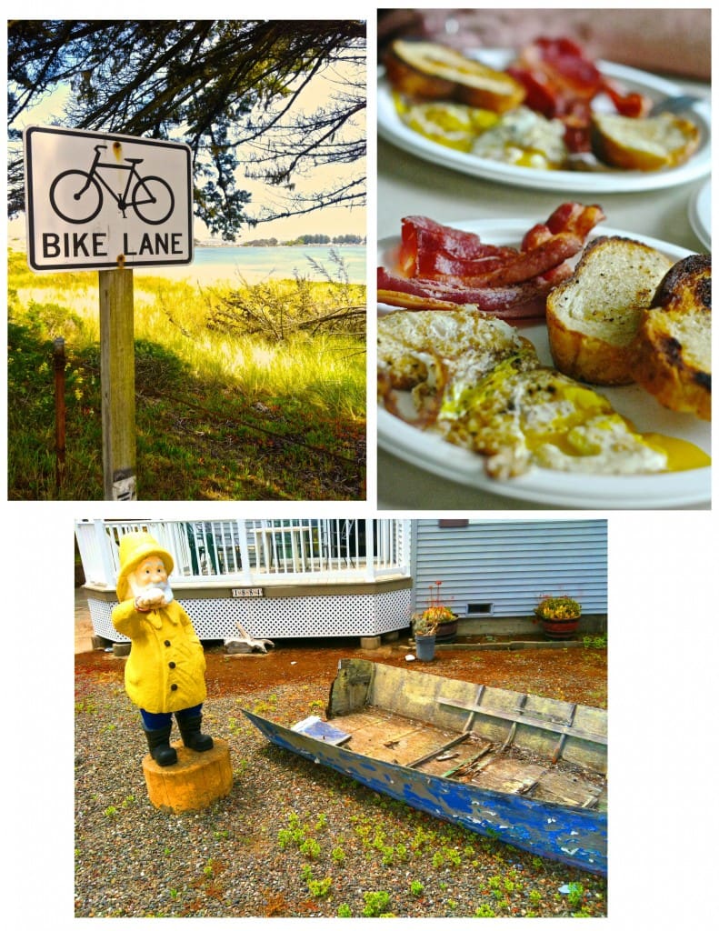 biking around bodega bay...breakfast cooked completely on the fire pit...rad fisherman statue